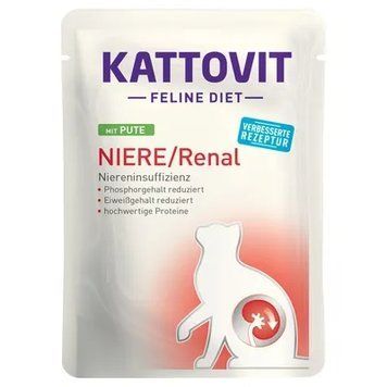 Вологий дієтичний корм у паучах Kattovit Niere/Renal Pute (з індичкою) для котів, 85 г id_258 фото